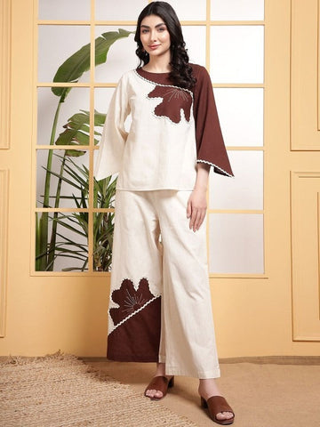 Women Embroidered Pure Cotton Top With Trousers Co-Ords Set VitansEthnics