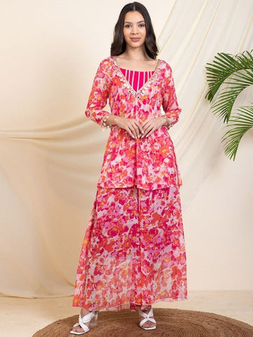 Women Abstract Printed Tunic & Palazzo With Inner Top Co-Ords Set VitansEthnics
