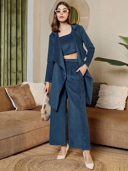 Blue corduroy Three Piece Coord Set VitansEthnics