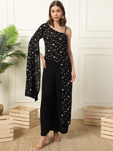 Women Indo Western Quirky Printed One Shoulder Neck Top With Trousers VitansEthnics