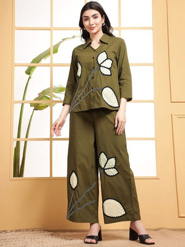 Women Shirt Collar Embroidered Patch Work Shirt With Palazzo Co-Ords Set VitansEthnics