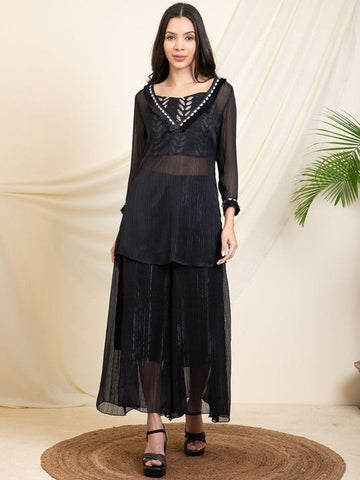 Women Printed Tunic & Palazzo With Inner Top Co-Ords Set VitansEthnics