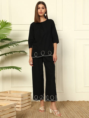 Women Boat Neck Pure Cotton Tunic With Trousers Co-Ords Set VitansEthnics