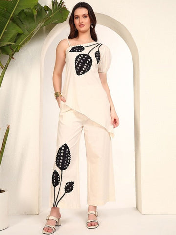 Women Indo Western Embroidered Pure Cotton Tunic With Trousers Co-Ords Set VitansEthnics
