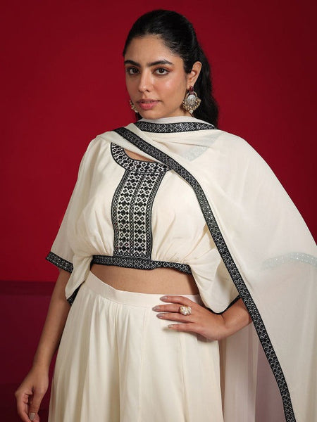 Women Embroidered Flared Sleeves Top With Palazzo & Dupatta | Wedding Outfits VitansEthnics