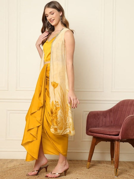 Women Printed Crop Top & Dhoti Pants With Shrug Co-Ords Set VitansEthnics