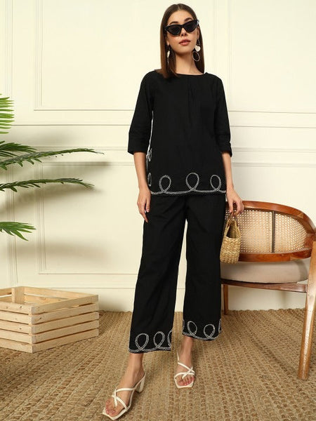Women Boat Neck Pure Cotton Tunic With Trousers Co-Ords Set VitansEthnics