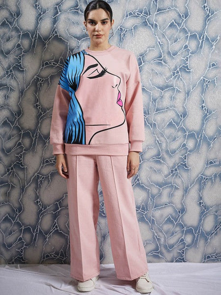 Women Graphic Printed Sweatshirt With Trouser Co-Ords set VitansEthnics