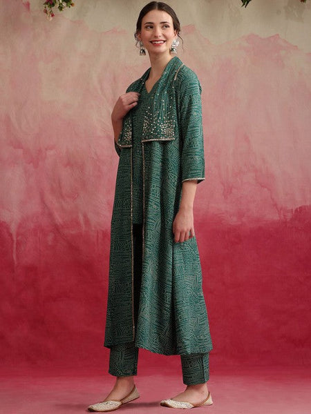 Women Abstract Printed Tunic With Trousers & Shrug Co-Ords set VitansEthnics