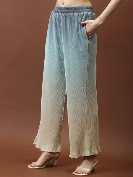 Women Ombre Pleated Top With Trousers Co-Ords set VitansEthnics