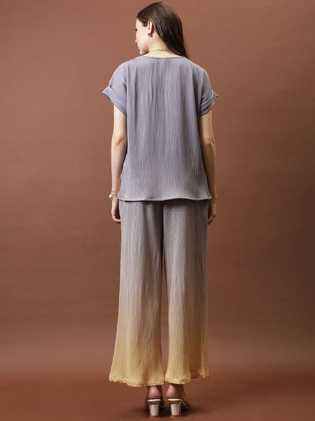 Women Ombre Pleated Top With Trousers Co-Ords set VitansEthnics