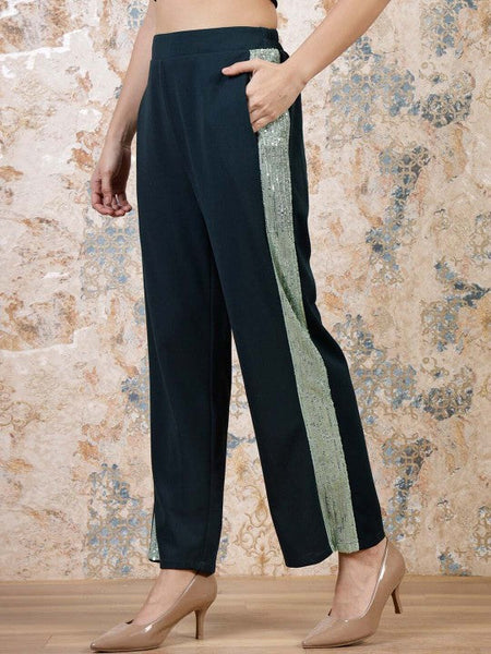 Women Green Embellished Sequinned Blazer With Trousers Co-Ords set VitansEthnics