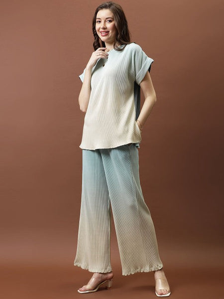 Women Ombre Pleated Top With Trousers Co-Ords set VitansEthnics