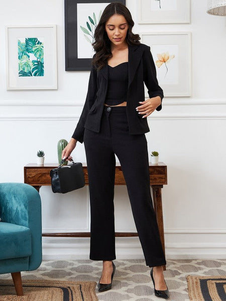 Women Black Solid Top & Jacket With Trouser Co-Ords Set VitansEthnics