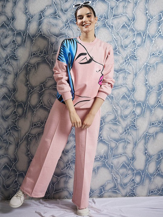 Women Graphic Printed Sweatshirt With Trouser Co-Ords set VitansEthnics