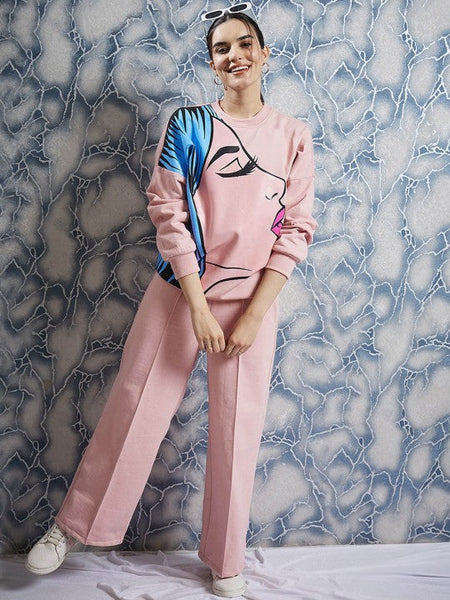 Women Graphic Printed Sweatshirt With Trouser Co-Ords set VitansEthnics