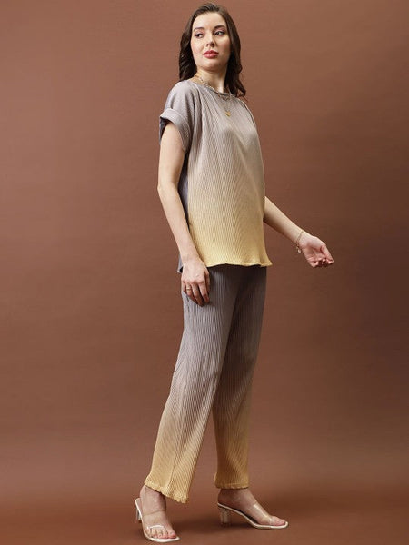 Women Ombre Pleated Top With Trousers Co-Ords set VitansEthnics