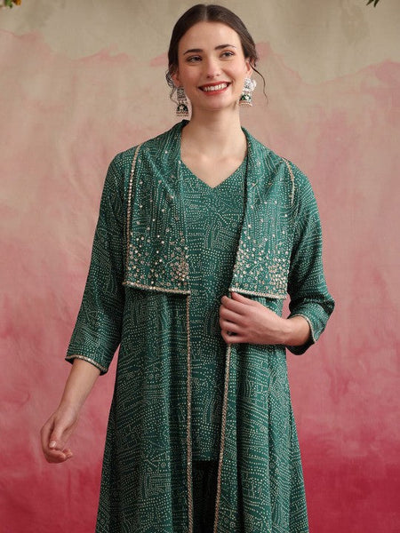 Women Abstract Printed Tunic With Trousers & Shrug Co-Ords set VitansEthnics
