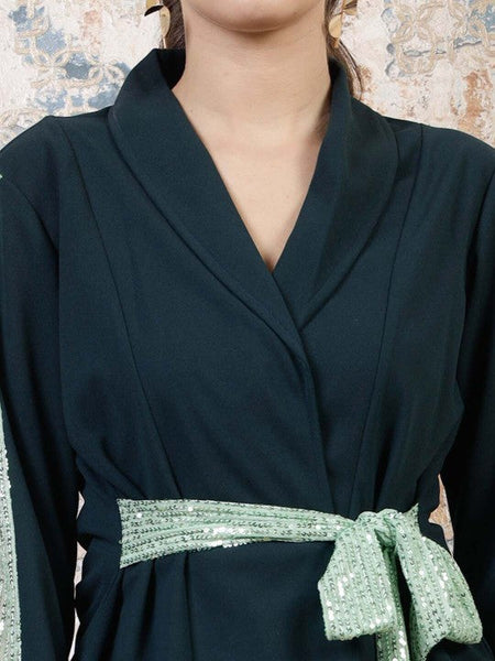 Women Green Embellished Sequinned Blazer With Trousers Co-Ords set VitansEthnics