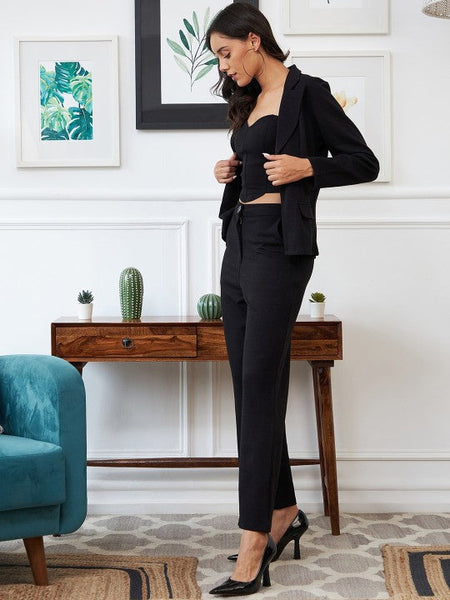 Women Black Solid Top & Jacket With Trouser Co-Ords Set VitansEthnics