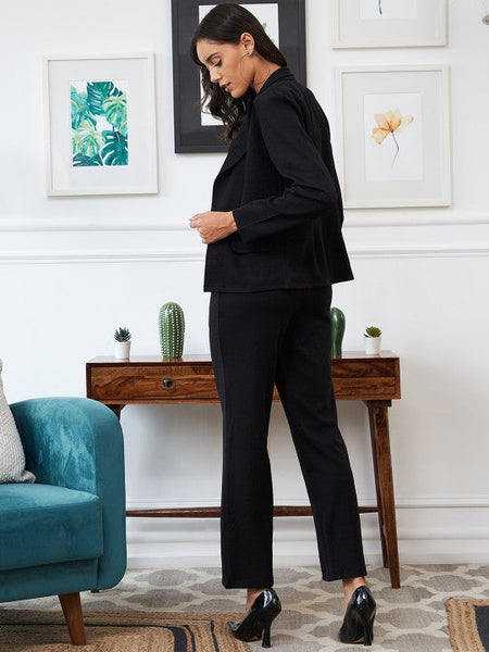 Women Black Solid Top & Jacket With Trouser Co-Ords Set VitansEthnics