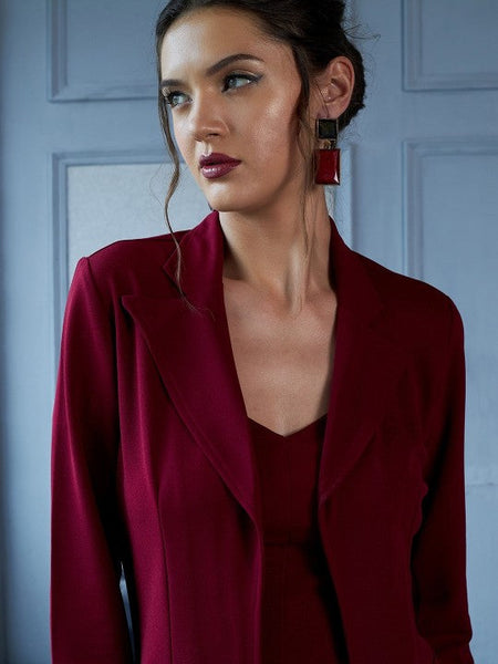 Women Maroon Solid Three Piece Blazer Co-Ords set VitansEthnics