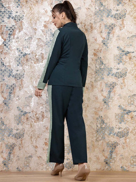 Women Green Embellished Sequinned Blazer With Trousers Co-Ords set VitansEthnics