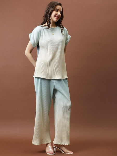 Women Ombre Pleated Top With Trousers Co-Ords set VitansEthnics