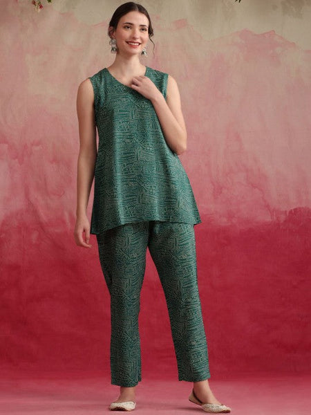 Women Abstract Printed Tunic With Trousers & Shrug Co-Ords set VitansEthnics