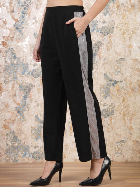 Women Black Embellished Coats With Trousers Co-Ords set VitansEthnics