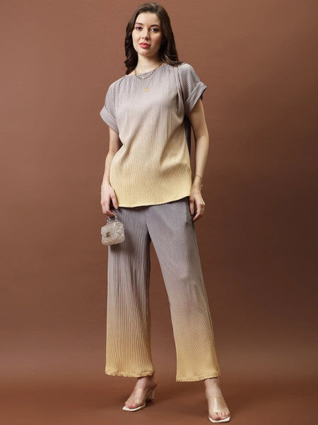 Women Ombre Pleated Top With Trousers Co-Ords set VitansEthnics