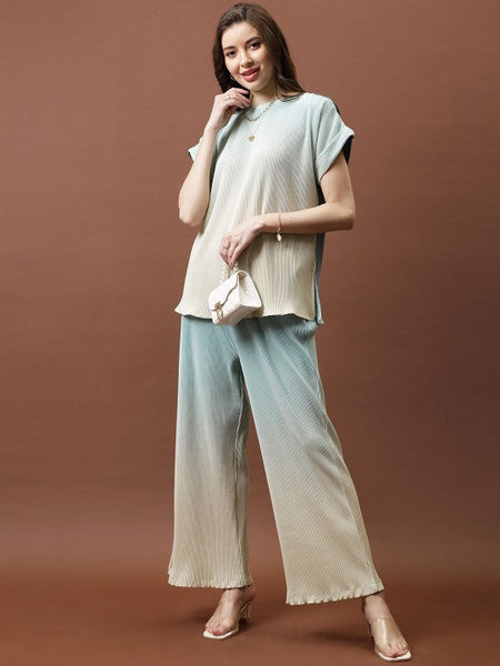 Women Ombre Pleated Top With Trousers Co-Ords set VitansEthnics