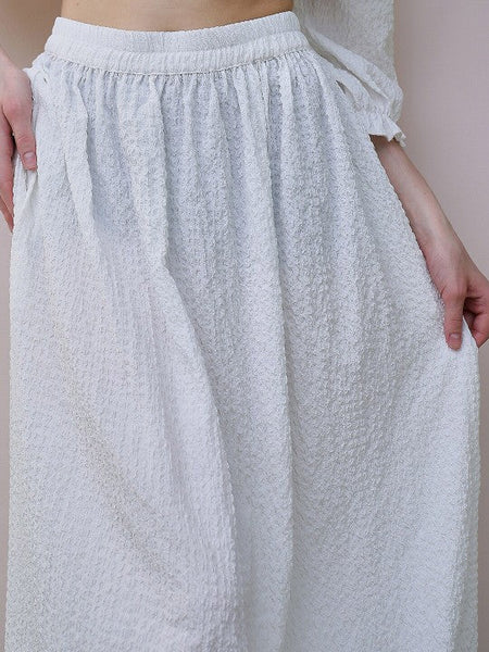 Women White Self Design Off-Shoulder Puff Sleeves Crop Top With Skirt Co-Ords set VitansEthnics
