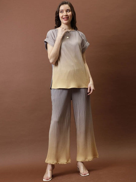 Women Ombre Pleated Top With Trousers Co-Ords set VitansEthnics