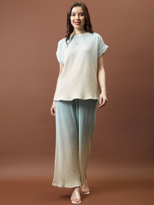 Women Ombre Pleated Top With Trousers Co-Ords set VitansEthnics