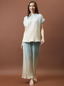 Women Ombre Pleated Top With Trousers Co-Ords set VitansEthnics