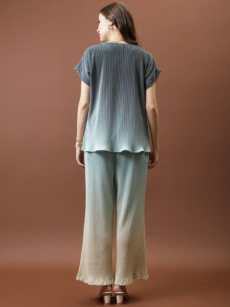 Women Ombre Pleated Top With Trousers Co-Ords set VitansEthnics