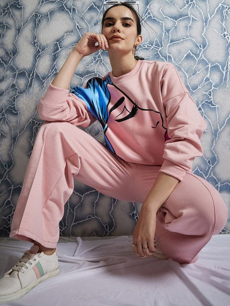 Women Graphic Printed Sweatshirt With Trouser Co-Ords set VitansEthnics