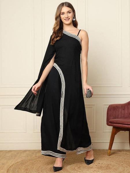 Women One Shoulder Tunic Top With Palazzos Set Indo-Western Outfit VitansEthnics
