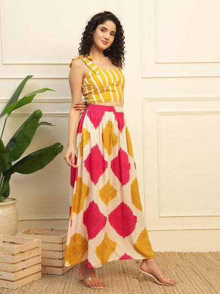 Women Printed Shoulder Straps Top With Skirt Co-Ords Set Indo-Western Outfit VitansEthnics