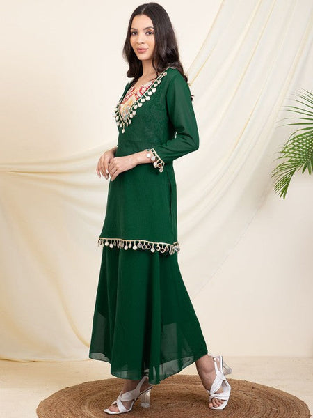 Women Printed Tunic Top With Palazzos Set Indo-Western Outfit VitansEthnics