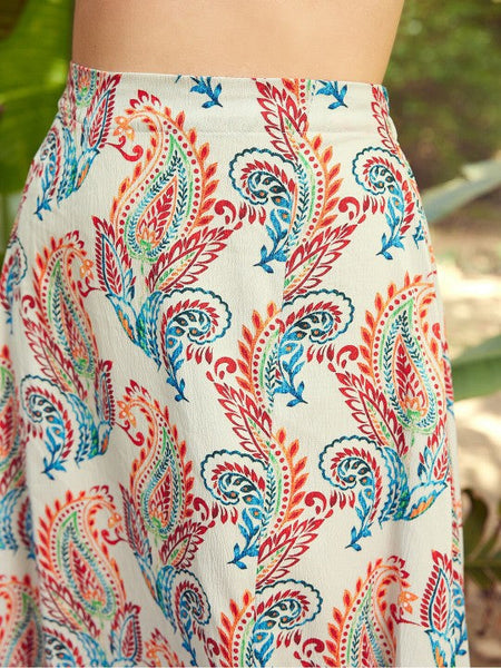 Women Printed Off Shoulder Crop Top With Flared Skirt Co-Ords Set VitansEthnics