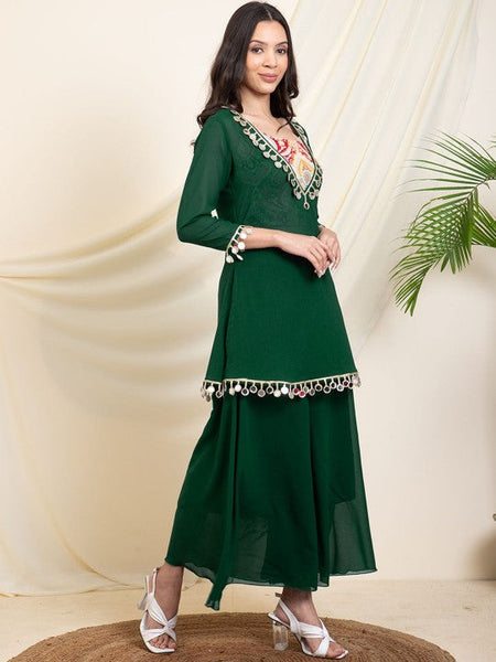 Women Printed Tunic Top With Palazzos Set Indo-Western Outfit VitansEthnics