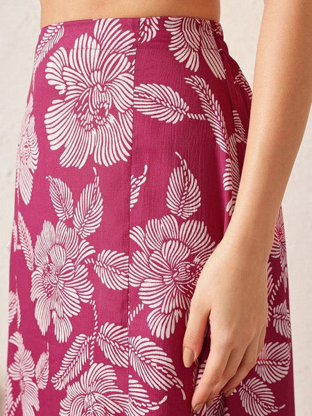Women Pink Printed Off Shoulder Crop Top With Flared Skirt Co-Ords Set VitansEthnics