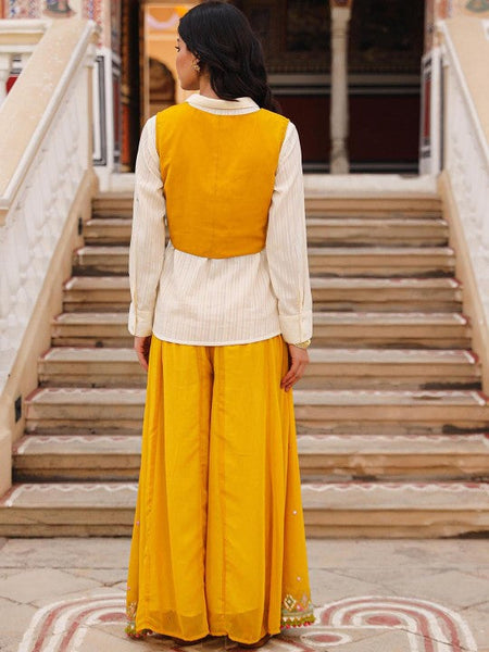 Women Striped Shirt With Palazzos & Embroidered Jacket Set Indo-Western Outfit VitansEthnics