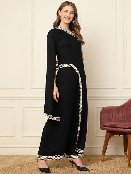 Women One Shoulder Tunic Top With Palazzos Set Indo-Western Outfit VitansEthnics