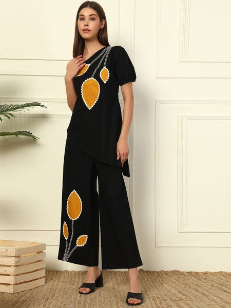 Women One Shoulder Patch Work Pure Cotton Top With Palazzos Set Indo-Western Outfit VitansEthnics