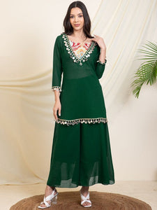 Women Printed Tunic Top With Palazzos Set Indo-Western Outfit VitansEthnics