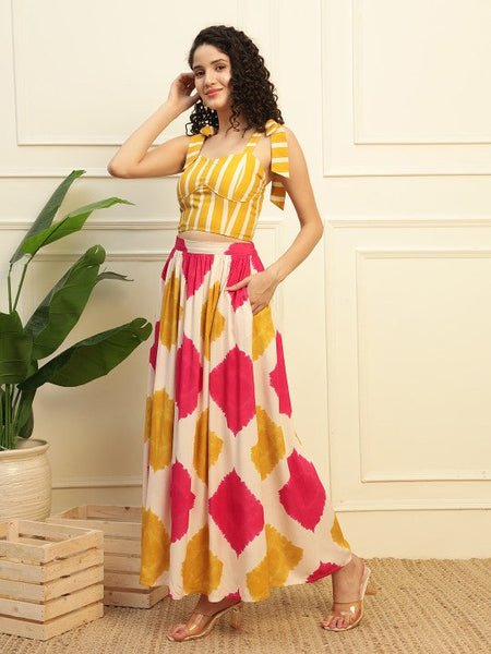 Women Printed Shoulder Straps Top With Skirt Co-Ords Set Indo-Western Outfit VitansEthnics