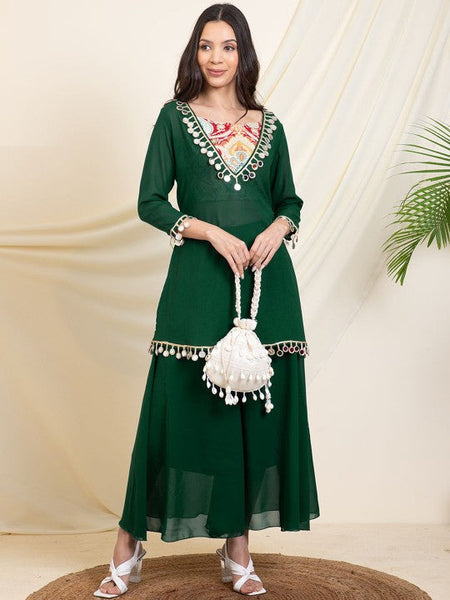 Women Printed Tunic Top With Palazzos Set Indo-Western Outfit VitansEthnics